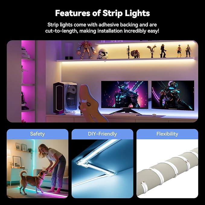 MIWISE RGB COB LED Strip Light 32.8ft/10m,Color Changing Dimmable Super Bright Strip Light 24V,Work with Alexa/Google Assistant/Tuya Multicolor Flexible Tape Light,for TV,Bedroom,Party DIY Decoration