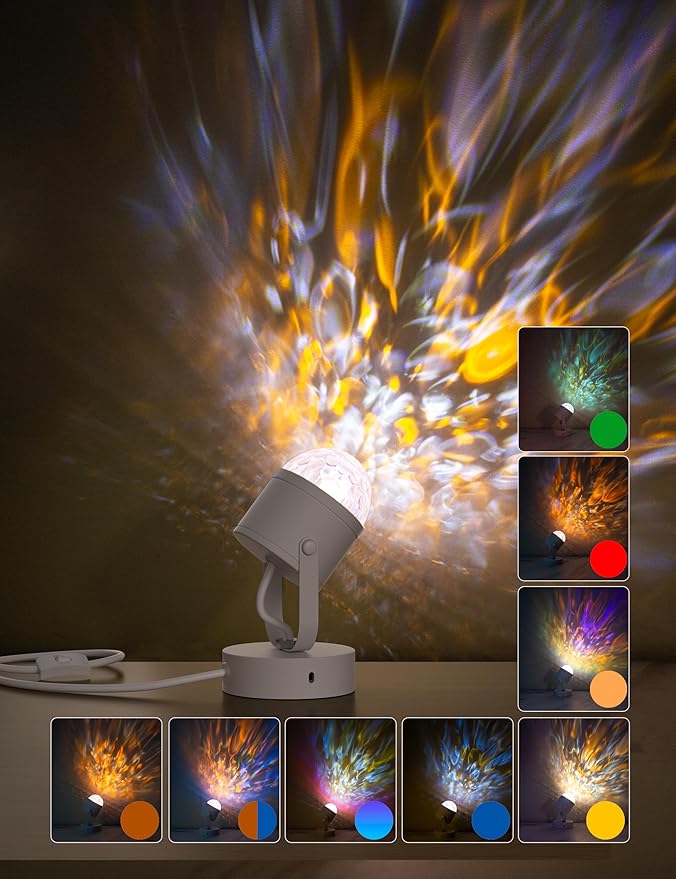 Joyzy Plug in Dynamic Ocean Wave Table Lamp Water Ripple Night Light Projector for Room Christmas Party Decoration Lighting Color Changing Ambient Lamp Vivid Water Wave Effect Lights Projection