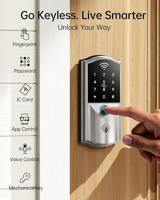 WiFi Smart Lock for Front Door – Firstriver Keyless Entry Electronic Deadbolt with Biometric Fingerprint & Digital Keypad Built-in Wi-Fi App Control Auto Lock Compatible with Alexa & Google Assistant