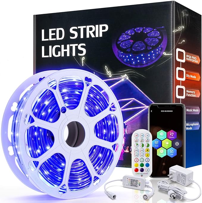 200ft Outdoor Led Strip Lights Waterproof IP68, Remote & App Control, 36V, RGB, DIY Features, Heavy Duty, Premium+