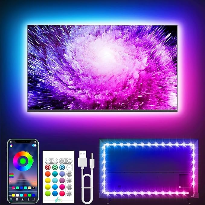 TV Led Lights, 16.4ft TV Lights Strip for 45-75 Inch with Remote, Music Sync Bluetooth APP Control TV Lights Behind USB Powered for Bedroom