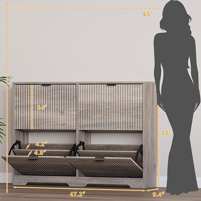 Large Shoe Cabinet for Entryway, Shoe Rack Cabinet with 4 Flip Drawer and Adjustable Shelves for Small Apartment, Foyer