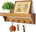 Rebee Vision Decorative Key Holder for Wall with Shelf: Farmhouse Mail Rack with 5 Sturdy Key Hooks for Home Decor, Apartment, Entryway and Hallway (Light Brown)