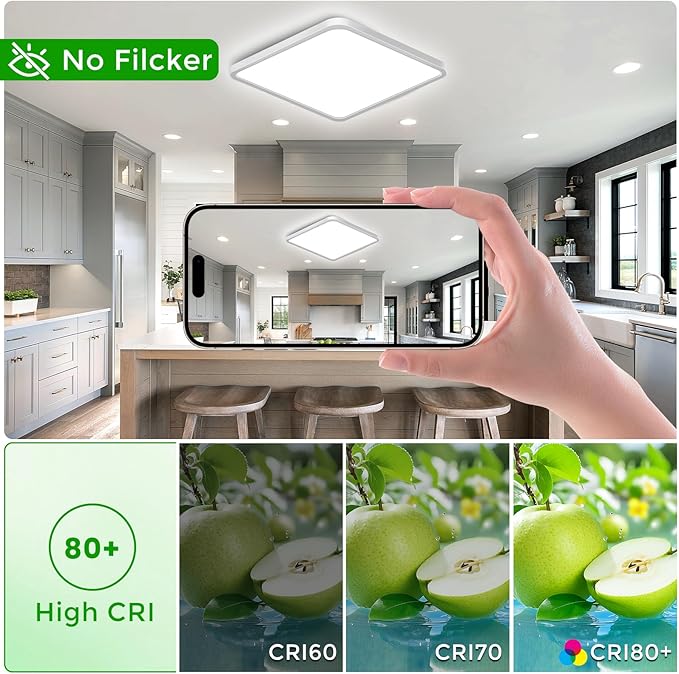 15.7Inch 32W Square LED Ceiling Light Fixtures Flush Mount, 5000K Daylight White LED Ceiling Lamp, Surface Mount Modern Ceiling Lights, White Slim Flat Panel Lighting for Bedroom, Kitchen, Bathroom