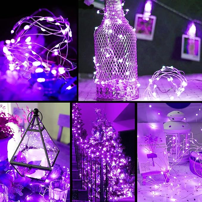 ZGWJ Fairy Lights Battery Operated, 100 Pack Twinkle String Lights 20 LED 7FT 3 Lighting Modes for Bedroom Decor, Easter, Halloween, Christmas, Party Indoor and Outdoor Decoration Purple