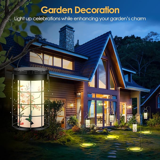 Hummingbird Solar Lanterns Outdoor Waterproof, Solar & USB Dual Charging Options, Garden Decor Hanging Lights, Gifts for Mom Grandma Girlfriend Daughter Wife, Large