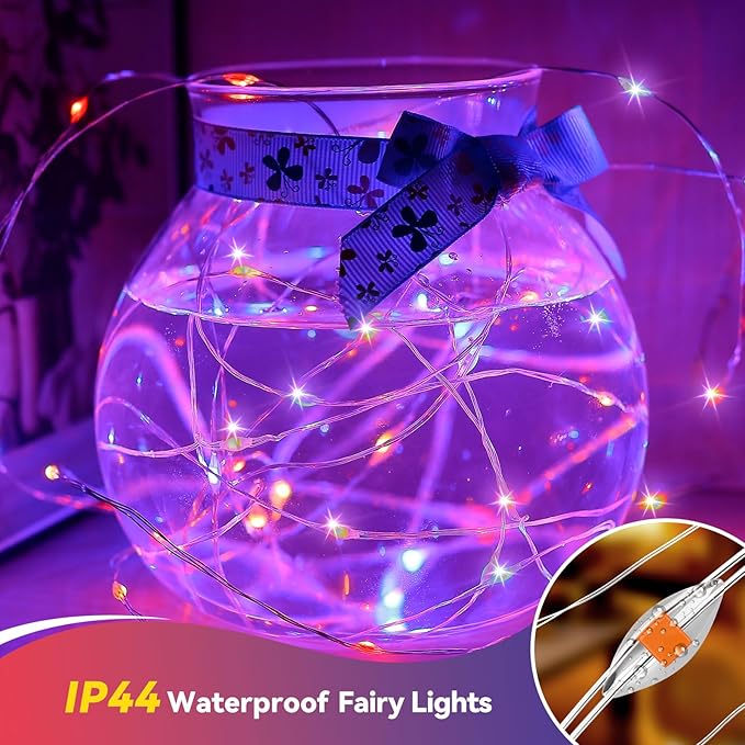 4 Pack 240LED Halloween Fairy Lights Battery Operated - 20FT Twinkle Lights with 2 Lighting Modes Indoor, Waterproof Led Fairy String Lights for Christmas, Bedroom, Dorm, DIY Decor, Purple & Orange