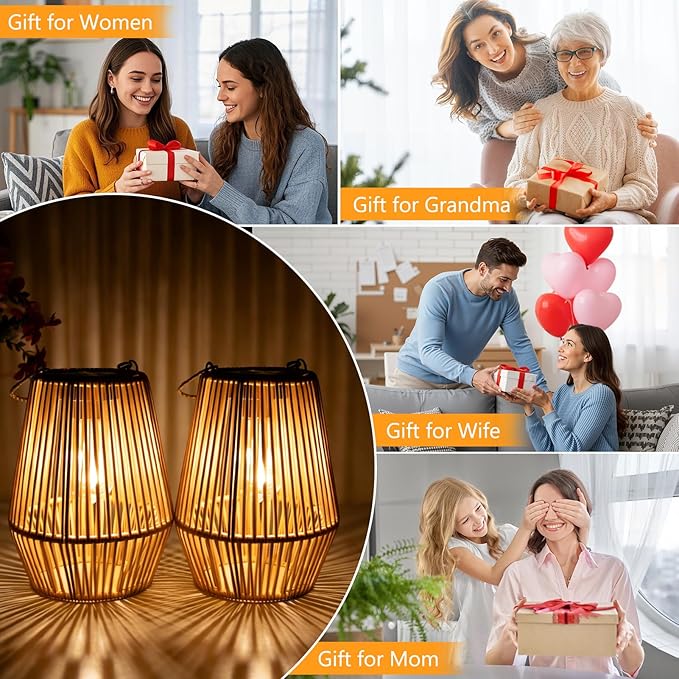 Solar Lanterns Outdoor Waterproof, Hanging Solar Lanterns Outdoor Gifts for Women Mom Grandma LED Garden Decor for Yard, Patio, Backyard, Porch, Trees, Lawn, Pathway (2 Pack)