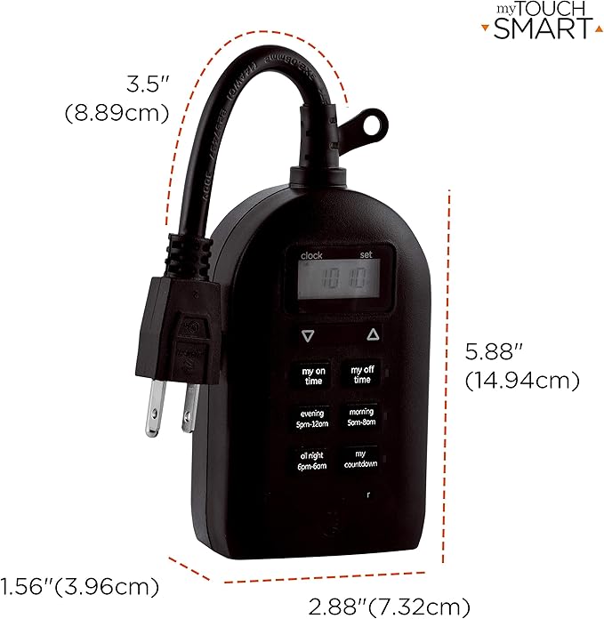 myTouchSmart 26898-P1 Indoor/Outdoor Weather Resistant Digital Plug-in Timer, Custom Presets
