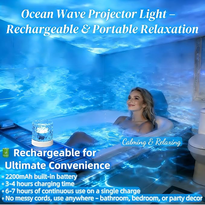 Cordless Northern Aurora Borealis Light Projector for Bedroom-Water Ripple Ocean Wave Projector Light-Shower Lamp-Teen Girl Gifts Trendy Stuff-Shower Mood Light-Bathroom Night Light-Ambient Lighting
