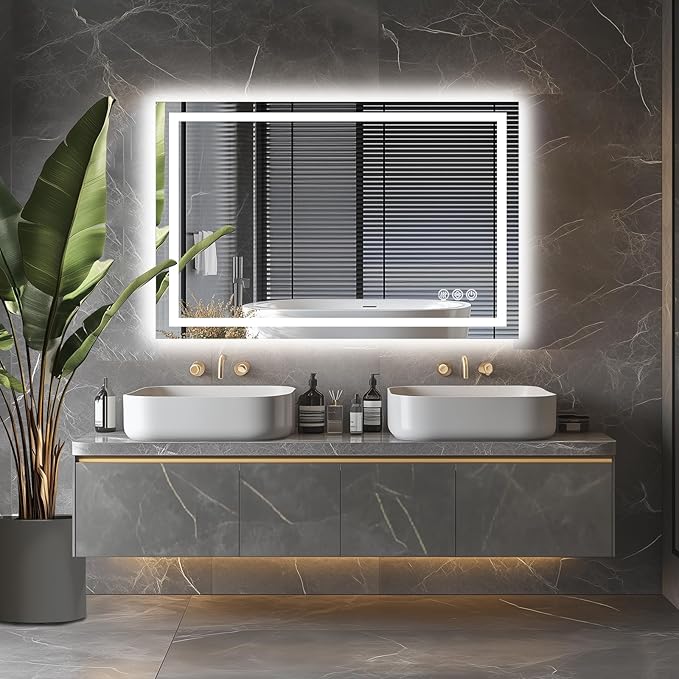 LED Bathroom Mirror, 48"x32" with Frontlit and Backlit Anti-Fog Mirror with Lights LED Vanity Mirror for Bathroom 3 Colors Temperature & Dimmable Bathroom Mirror with HD Tempered Glass