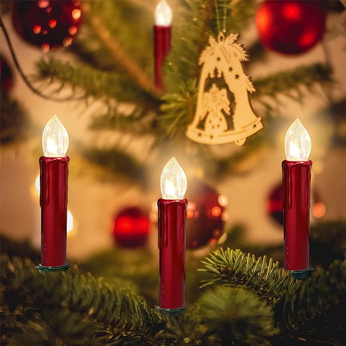 Candlesticks LED Taper Candle,Red Remote LED Candle Sticks Battery Operated Chandelier Flameless Candles with Clip,Flickering Warm White Lights for Wedding Party Women Gifts,RED-LED