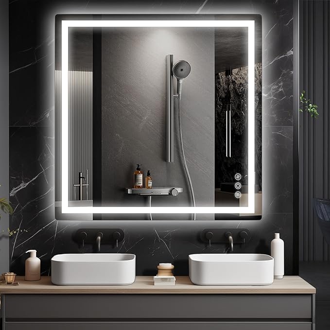 36"x 36" Bathroom Mirror for Over Sink, Anti-Fog LED Bathroom Mirror with Lights, Memory 3 Colors Modes & Dimmable Bathroom Vanity Mirror