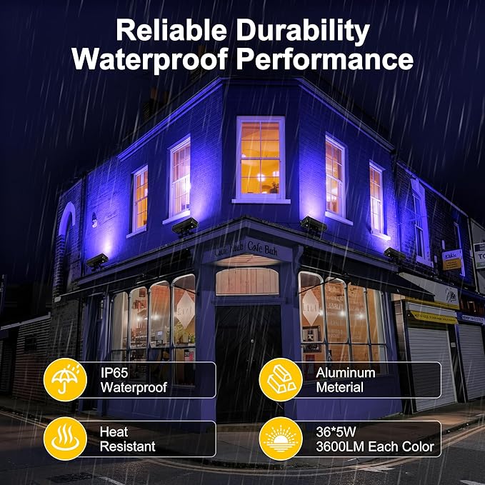 Smart RGBCW Outdoor LED Flood Light 180W –Color Changing Wall Washer, 2700K–6500K Tunable White Dimmable, RGB Stage Light, Music Sync Spotlight for Yard, Garden, Holiday Party