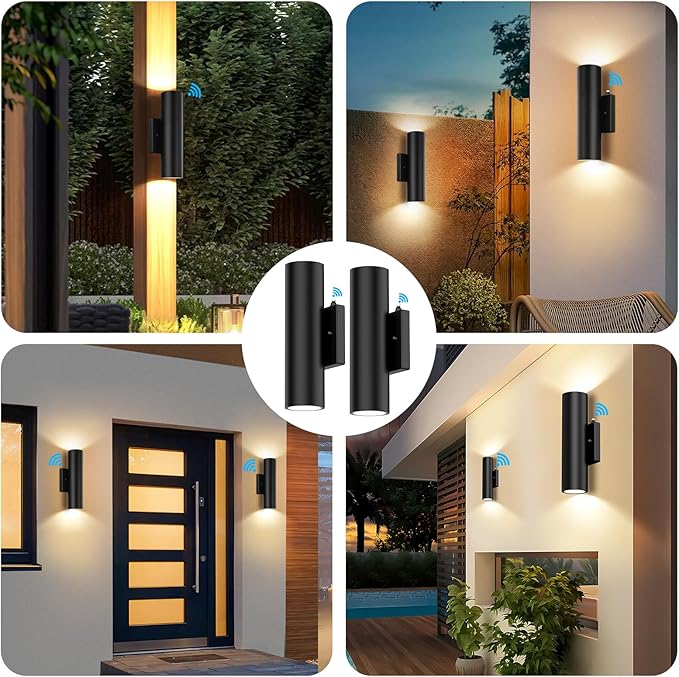 2-Pack Dusk to Dawn LED Outdoor Lighting, 12W Modern Outdoor Wall Light Fixtures, 2700K Porch Lights Wall Mount, Black Exterior Lighting Fixtures, Waterproof Outside Lights for House, Patio