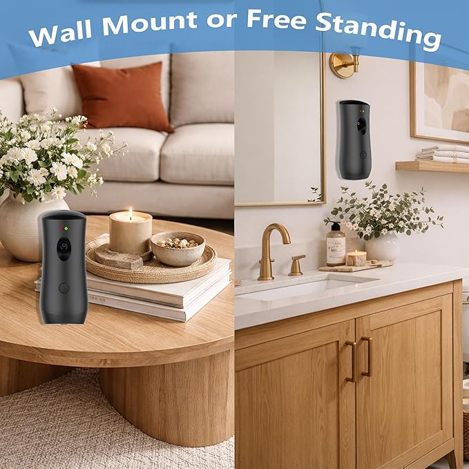 Automatic Air Freshener Spray Dispenser (2-Pack) Wall Mounted or Free Standing, Commercial and Home Use, Multiple Time Scent/Mist Release Settings for Room/Restroom Sprayer (Black1101)