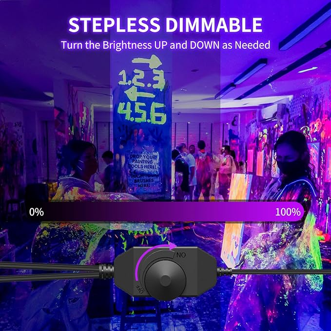 Dimmable Black Light Strip Kit 40ft/12M 720 LEDs, 12V Flexible Blacklight Fixtures, 385nm-400nm, Black Light LED Strips for Glow Party Fluorescent Poster Halloween Indoor Bedroom Decor, Non-Waterproof