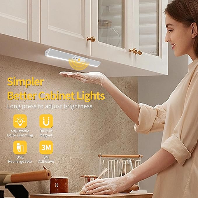 Closet Lights Wireless with Eye-Protection Design, Closet Motion Sensor Light with Remote and Magnetic, Rechargeable Motion Sensor Light with 3000/4000/6500K and Dimmable,Cabinet Lights with 90+CRI