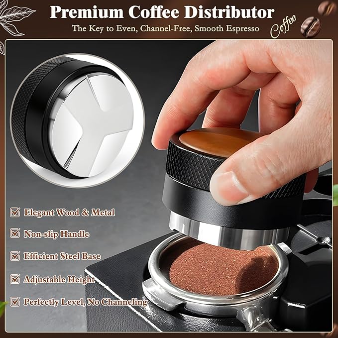8 PCS Espresso Accessories Kit, 54mm Espresso Tamper Kit Coffee Tamper Set with Coffee Distributor, Espresso Tamping Station, Espresso WDT Stirrer, Puck Screen,Dosing Funnel