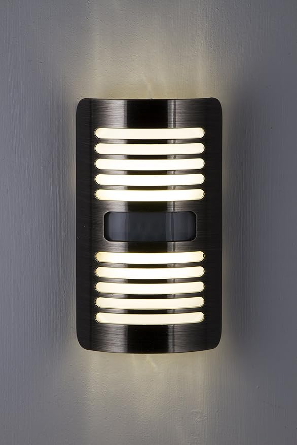 GE Enbrighten LED Motion Sensor Night Light, Plug-in, 40 Lumens, Motion-Select with 25ft Detection, Dusk-to-Dawn, Brushed Nickel Louver – 37299 (1 Pack)