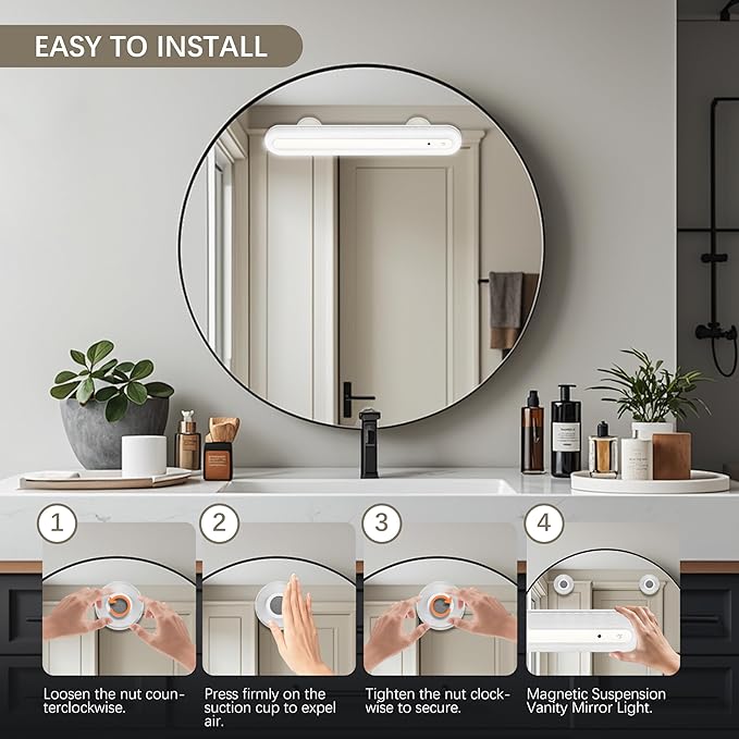 15" Vanity Lights for Mirror, Rechargeable Battery Operated Mirror Lights with Remote Control, 3 Temp&Adjustable Brightness Makeup Light, Cordless Lighting for Vanity Desk (White-1Pack)