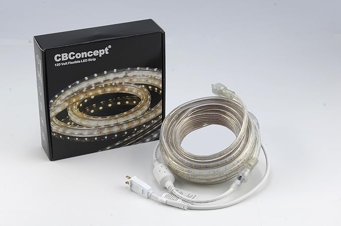 CBconcept UL Listed, 50 Feet, 5500 Lumen, Red, Dimmable, 110-120V AC Flexible Flat LED Strip Rope Light, 930 Units 3528 SMD LEDs, Indoor Outdoor Use, Accessories Included, Ready to use