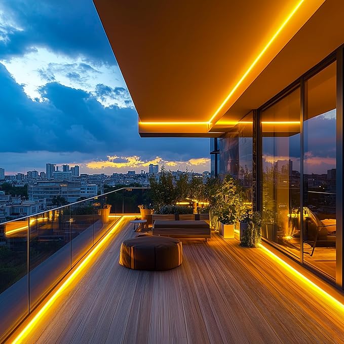 GZBtech Flexible LED Neon Rope Lights 16.4FT,AC 110-120V Waterproof Strip Light, 120LEDs/M Cuttable Connectable Neon Lighting for Indoor Outdoor Home Decor/Commercial Building Use-Amber 5M, ETL Listed