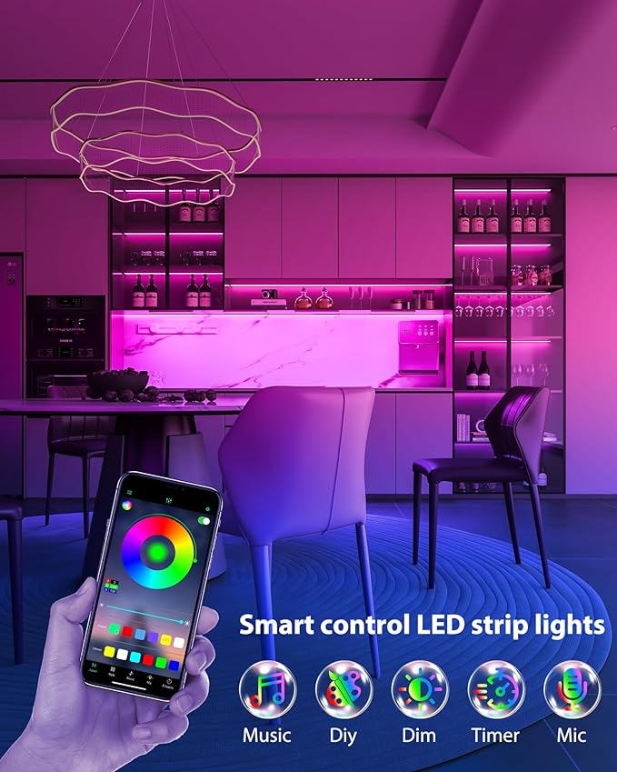 ASOKO 200 Lumens RGB Under Cabinet Lights - 3 Pack, 12-inch Linkable LED Strip Lights with Music Sync, APP & Remote Control for Ambient Room Decor