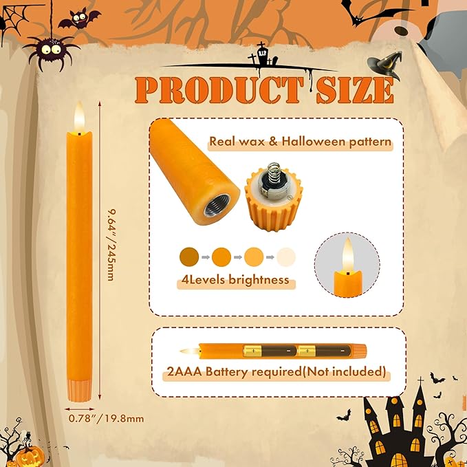 Orange Flameless Candles with Remote, 9.6" Fall Candles with Remote, Real Wax Battery Operated Candles Flickering Flameless Taper Candlessticks for Fall, Thanksgiving, Harvest, Halloween Decor, 3 Pack
