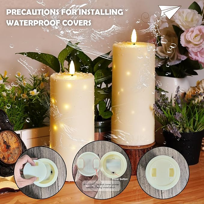 10" x 4" Large Outdoor Waterproof Flickering Flameless Candles with Timer,2Pcs Battery Operated LED Pillar Candles with Embedded Star String for Outdoor Lanterns,Porch,Patio Decor(Ivory)