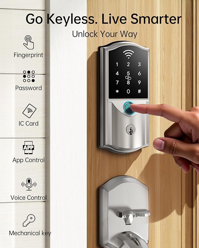 WiFi Smart Front Door Lock with Handle – Firstriver Fingerprint Keyless Entry Deadbolt Set with Digital Keypad, Built-in Wi-Fi App Remote Control & Auto Lock, Compatible with Alexa & Google Assistant