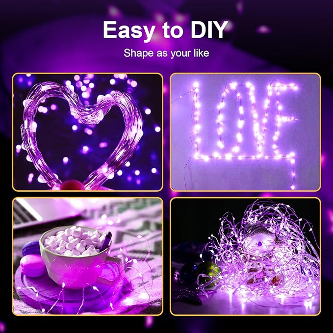 ZGWJ Fairy Lights Battery Operated, 12 Pack Twinkle String Lights 20 LED 7FT 3 Lighting Modes Waterproof for Bedroom, Halloween, Christmas, Party Indoor and Outdoor Decoration Purple