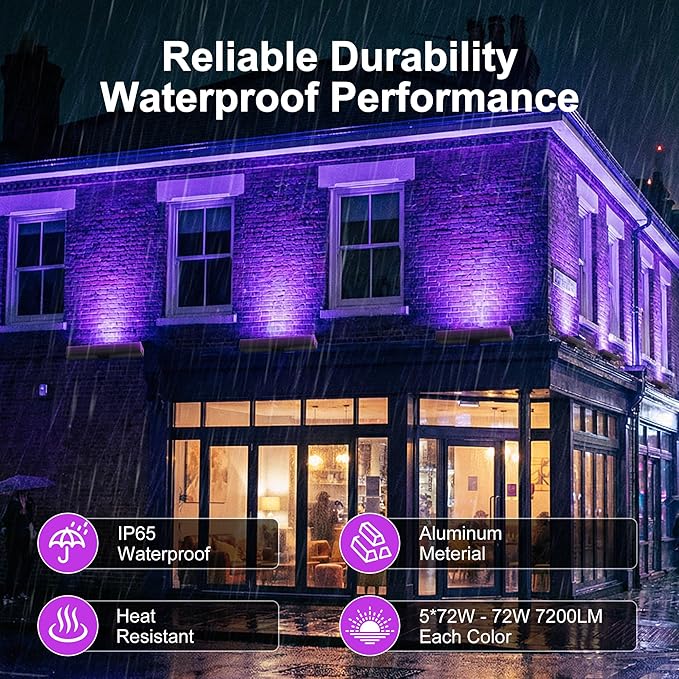 Smart Outdoor Color-Changing Flood Lights, RGBCW 360W Linkable LED Wall Washer with App & RF Control, 2700K-6500K Tunable White Dimmable, IP65 RGB Floodlight for House, Yard, Holiday Party