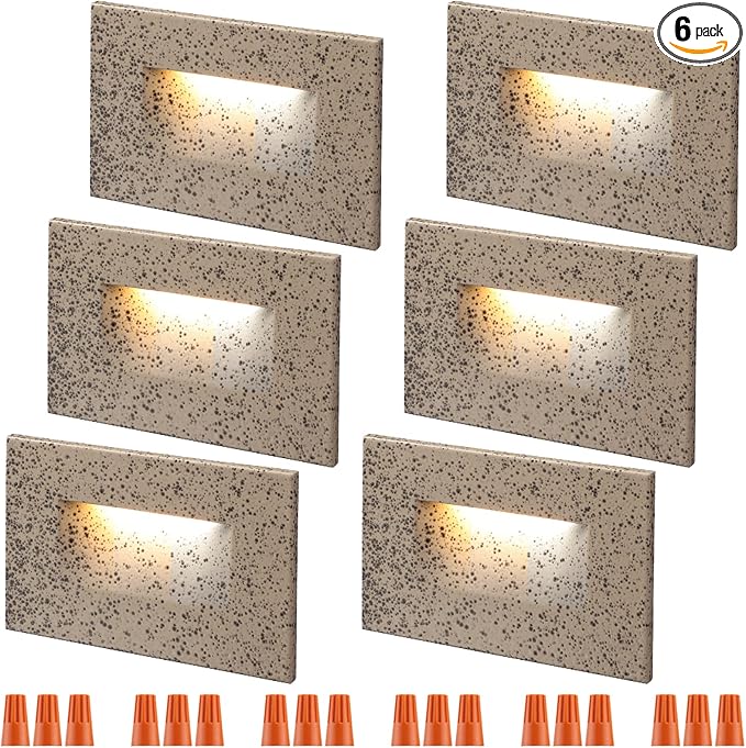 LEONLITE 120V Line Voltage 3CCT LED Step Lights, 3000K/4000K/5000K Selectable, 3.5W 150LM Dimmable Aluminum Stair Lights, IP65 Waterproof, CRI 90, ETL Listed, Pebble Grey, Pack of 6