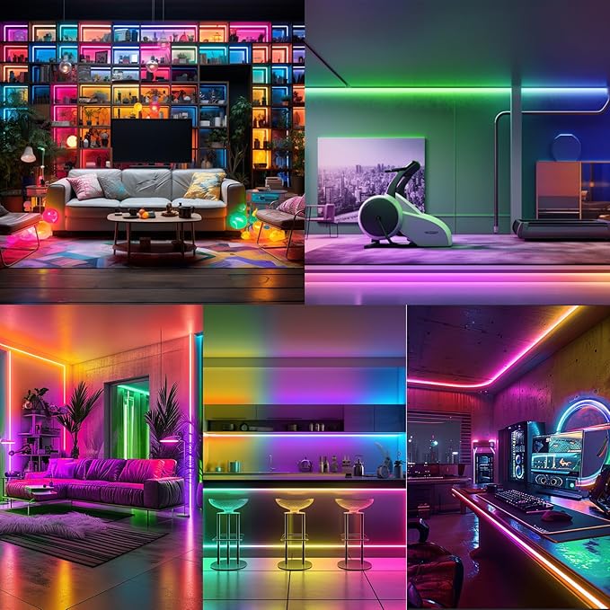 80ft COB RGB+IC LED Strip Lights, Bright Dream Color COB LED Light Strip with RF Remote App Control Music Sync Color Changing for Game Room Bedroom Kitchen Lighting Home Decor（2 Rolls）