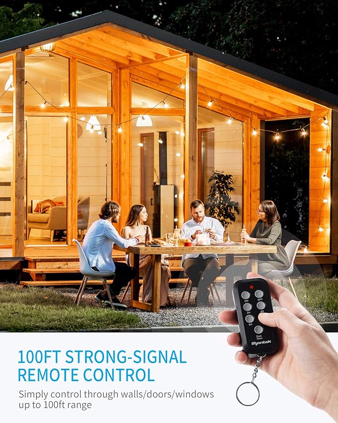 Outdoor Light Timer, Waterproof Outdoor Remote Control Outlets, Dusk to Dawn Light Sensor and Countdown Timer, 100 ft Range Remote Control with 3 Ground Outlets, ETL Listed