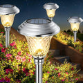 BEAU JARDIN 8 Pack Solar Pathway Lights White+ Color Changing Stainless Steel 3 Mode Outdoor Multicolor Metal Solar Powered Waterproof Glass for Garden Landscape Path Yard Walkway Driveway Silver