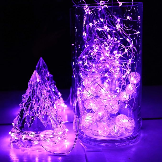 6 Pack 7Ft Starry String Lights No Remote Fairy String Lights 20 Micro Starry Leds On Silvery Copper Wire CR2032 Batteries Included,Works for Wedding Centerpiece,Party,Christmas Table Decor (Purple)