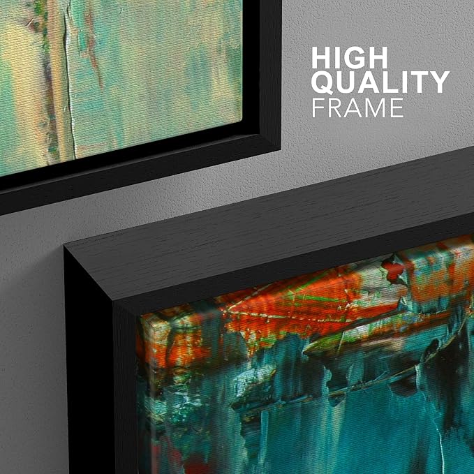 wall26 Framed Canvas Print Wall Art Set Thick Teal, Tan & Orange Paint Color Field Abstract Shapes Illustrations Modern Art Chic Colorful Ultra for Living Room, Bedroom, Office - 24"x36"x3 Black
