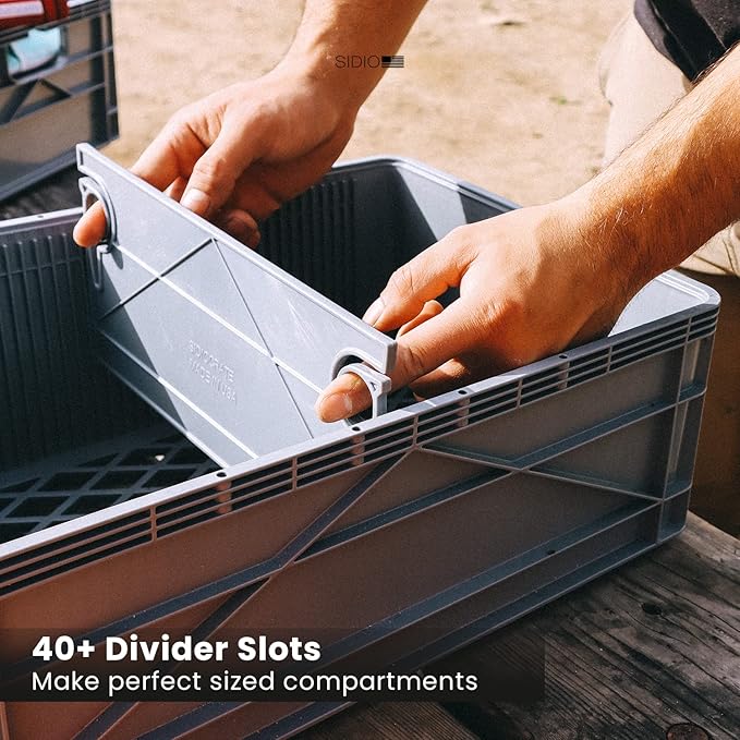 SIDIO CRATE Starter Pack - Two Full Size and One Half Size SidioCrate, Stackable Outdoor Organizer Storage Bins with Clear Lid and Dividers - SIDIO Variety Pack