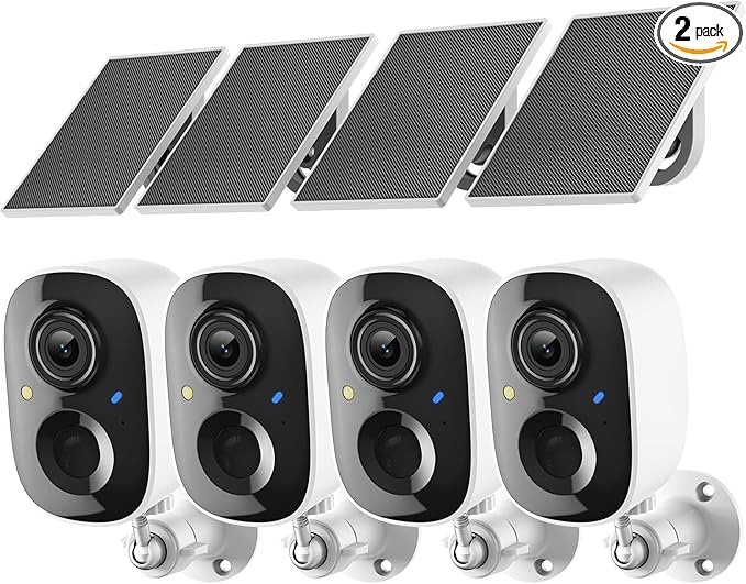 2K FHD Security Camera Wireless Outdoor Cameras for Home Security,AI Human Detection,Instant Alert,Color Night Vision,SD/Cloud Storage,Solar/Battery Powered,2.4G WIFI Only,Spotlight,Siren Alarm,4 Pack
