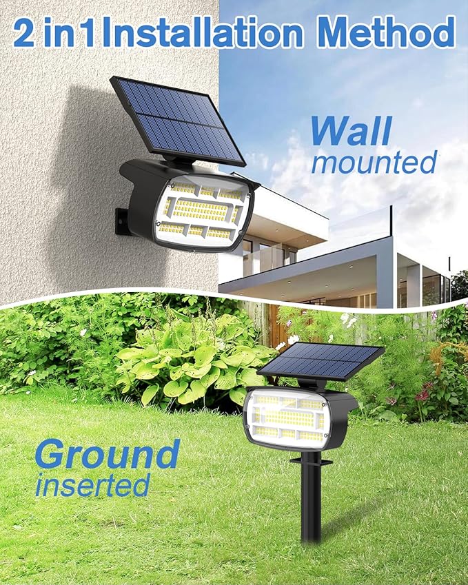 Fabrito Large Solar Spot Lights Outdoor 2 Pack, 1000 Lumens High Brightness, IP65 Waterproof Solar Spotlight with 136 LEDs, Dusk to Dawn Solar Landscape Lights for Yard, Garden, Pathway, Plants(White)