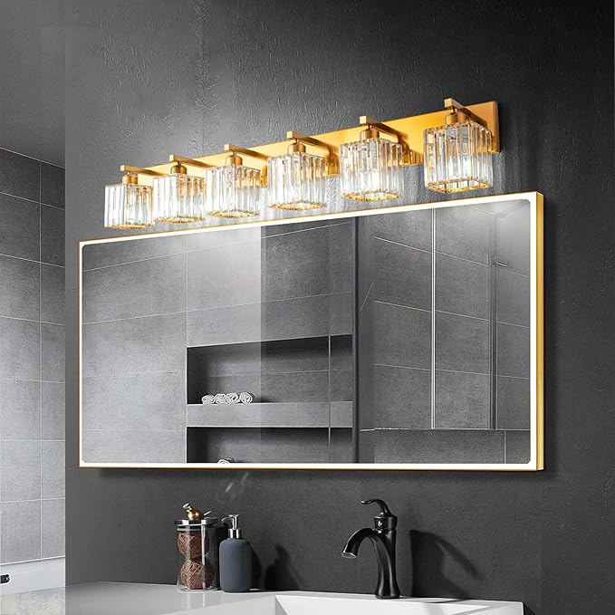 19.5" KnurledBrassWallSconcesSetof2,BronzeBathroomVanityLightFixtureswithWaterRipplesGlassTube,ModernLampforBedroom,LivingRoom,Hallway,Staise,Mirror,Kitchen