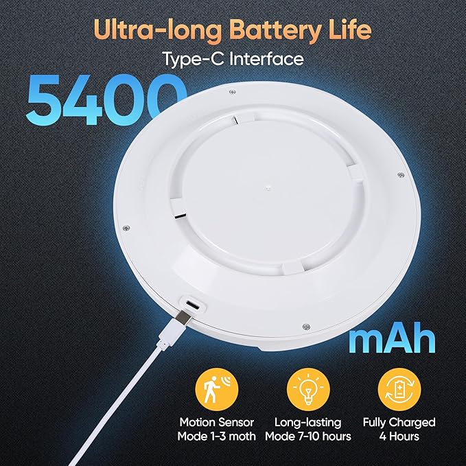 Rechargeable Motion Sensor Ceiling Light: Indoor LED Wireless Ceiling Light with Remote - Cordless Motion Activated Ceiling Lamp with Timer for Closet Hallway Bedroom (Rechargeable)