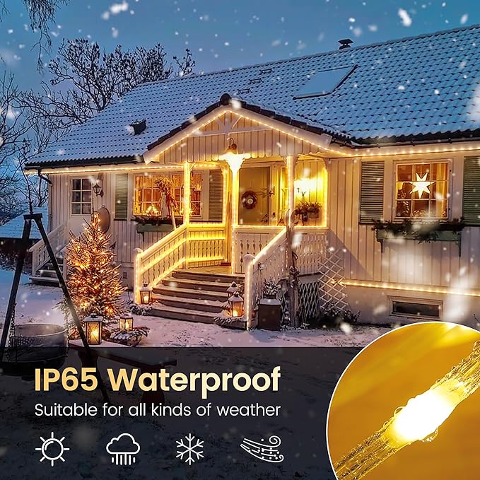 Christmas Lights Outdoor-200LED 75.4FT IP65 Waterproof 8 Modes LED Starry Fairy Lights with Remote,Plug in for Bedroom Party Wedding Craft Indoor Bedroom Patio Camping Garden Decor(Warm White)