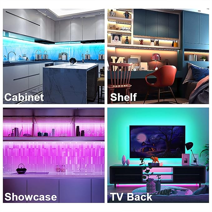 maylit 10 PCS RGB Under Cabinet Lighting Kit, App and Remote Control Led Strip Lights, Music Sync Color Changing Led Lights with ETL Listed Power Adapter, for Cabinet, Counter, Shelf, Bookcase,16.4ft