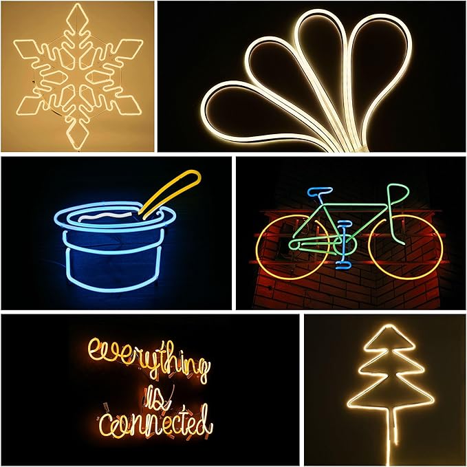 DELight AC 110-120V Waterproof IP65 Cozy 2700K Warm White 50ft Neon Rope Lights with Remote Control Dimmable Cuttable Flexible LED Strip Lights Outdoor DIY Retro Vibe DEL-D50W