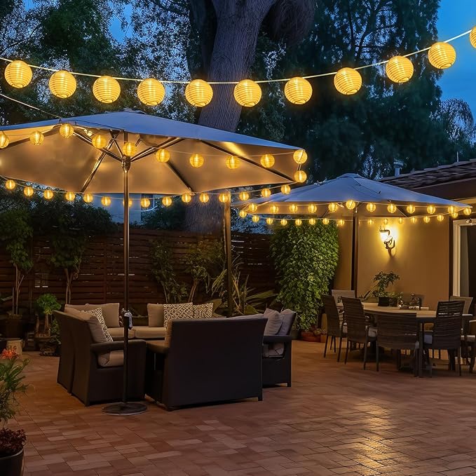 Outdoor String Lights Plug in, 40ft 40LED Connectable WarmWhite & Multicolor Nylon Lantern String Lights with Remote, Timer Outdoor Waterproof Patio Lights for Fences Balcony Garden Camping