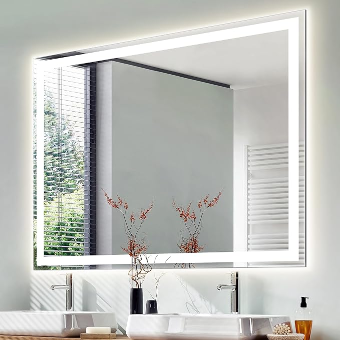 JONATHAN Y MIR100A-2836 Pax 28 in. W x 36 in. H Large Rectangular Frameless Antifog Front/Back-Lit Wall Bathroom Vanity Mirror with Smart Touch