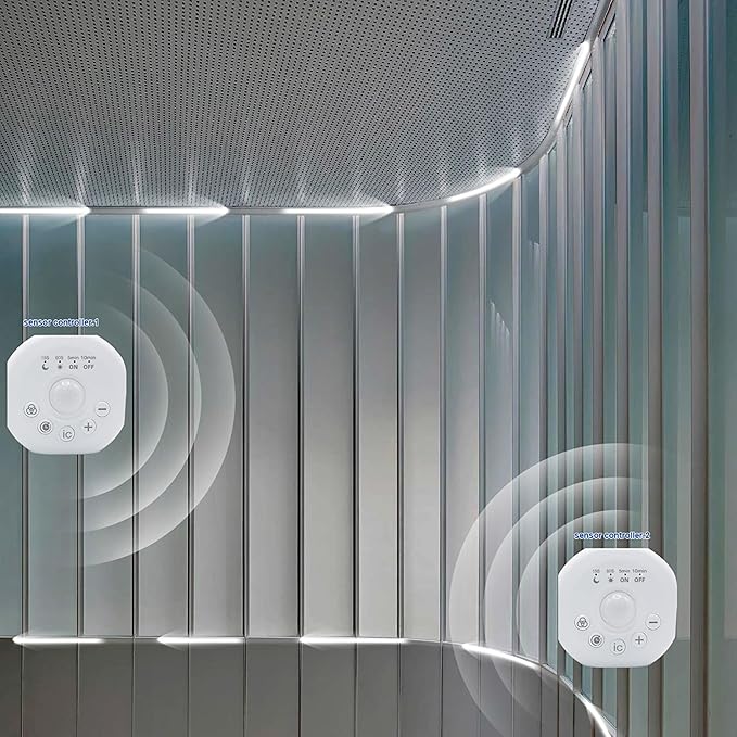 Motion Sensor LED Strip Lights - Chasing Effect Auto ON/Off for Stairs, Bedroom, Under Cabinet - 32.8ft White, Easy Peel & Stick Install